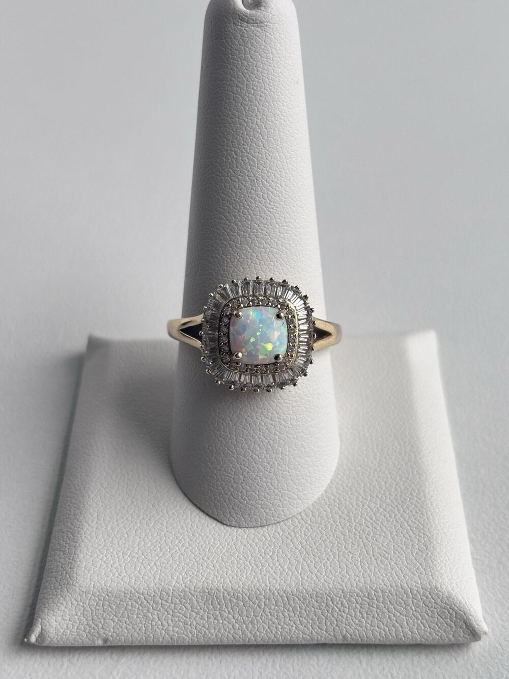 QVC Diamonique Simulated Opal Ring CZ Accents 18K Gold Clad 925 Size 10